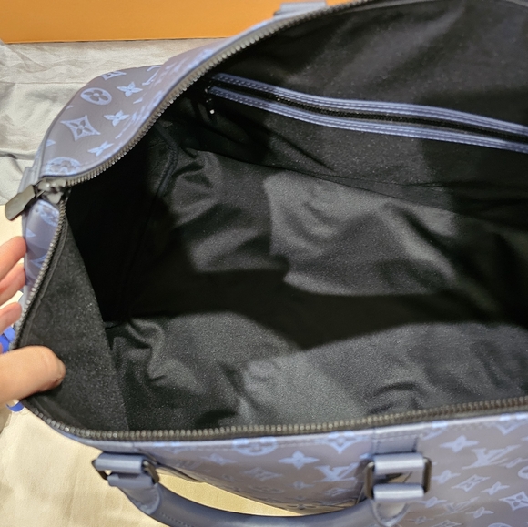 Louis Vuitton Keepall Bandouliere 50 Giant Monogram Shadow Blue Travel Bag Leath - Picture 15 of 16